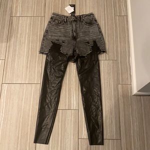 Faux Leather layered jeans